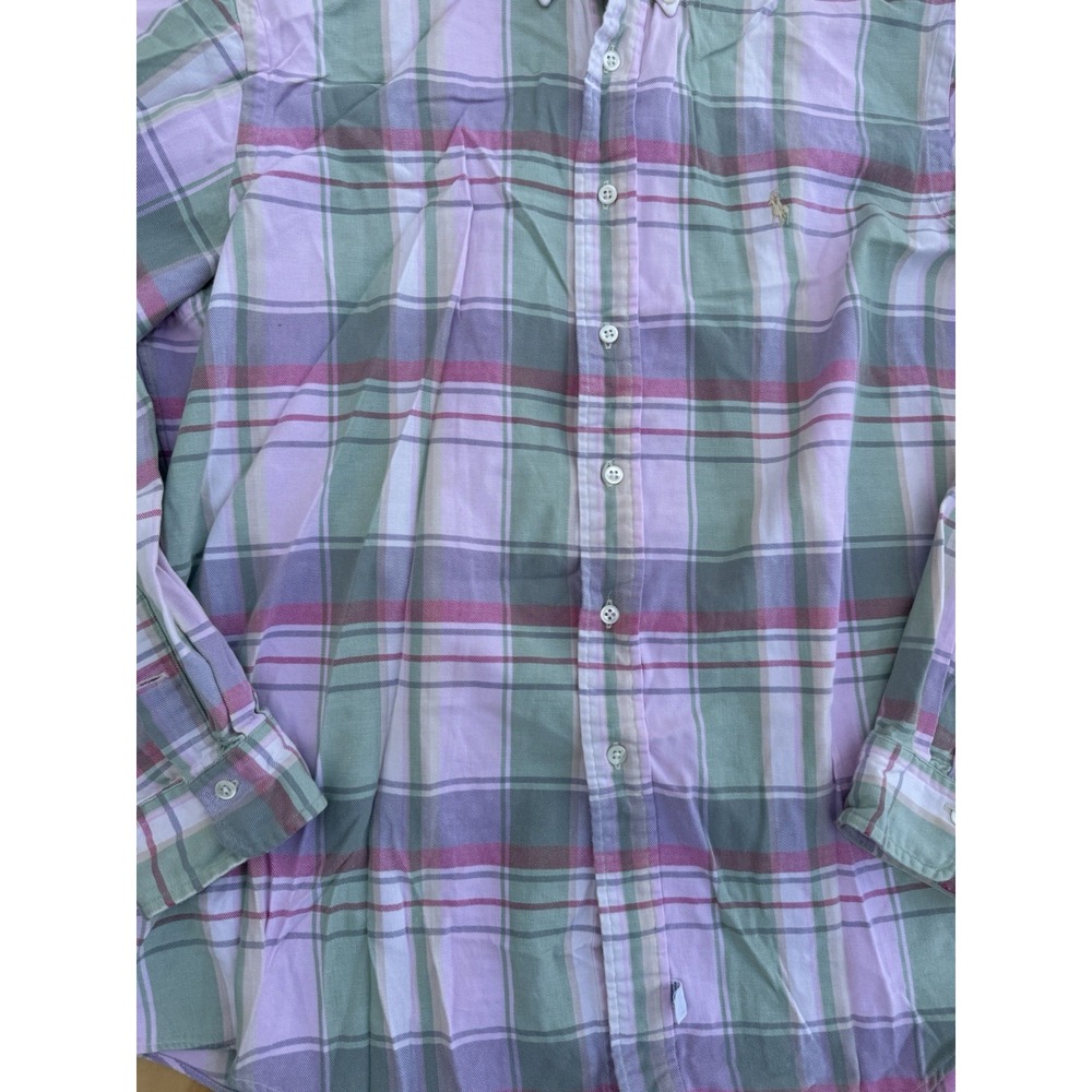 Polo Ralph Lauren Mens Large PINK PLAID LOGO PREPPY OXFORD CLASSIC PASTEL *READ* - Picture 3 of 11
